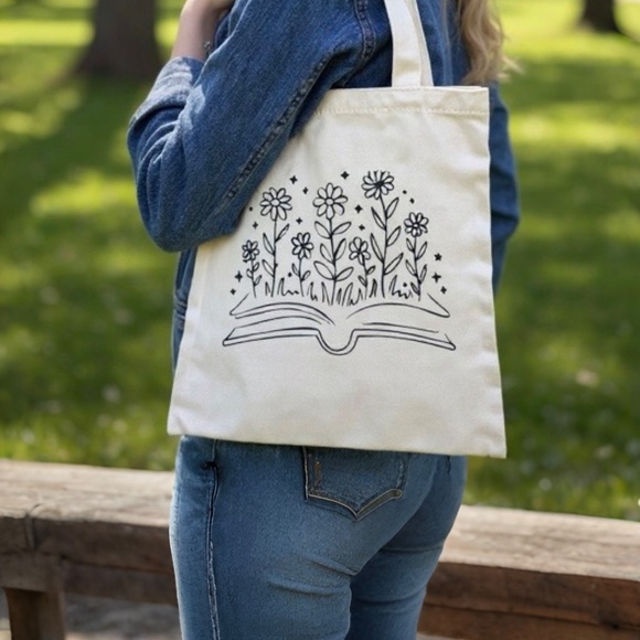 Handmade Handbags - Book and Flowers Tote Bag – Aesthetic Book Lover Gift, Cute Literary Tote